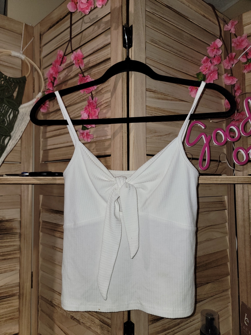 White Tie-Front Ribbed Cami Top - Classic Summer Staple New